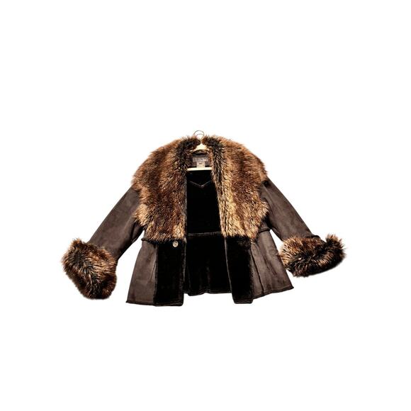 Vintage Utex Pennylane Coat Large Y2K Brown Faux Fur Mob Wife - Picture 8 of 13
